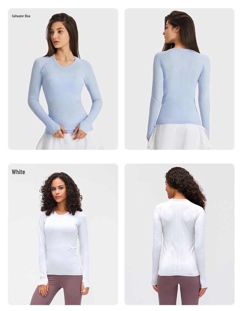 Women's Seamless Long Sleeve Yoga Top – Comfortable, Breathable, Tight-Fitting, Slimming Fitness Wear