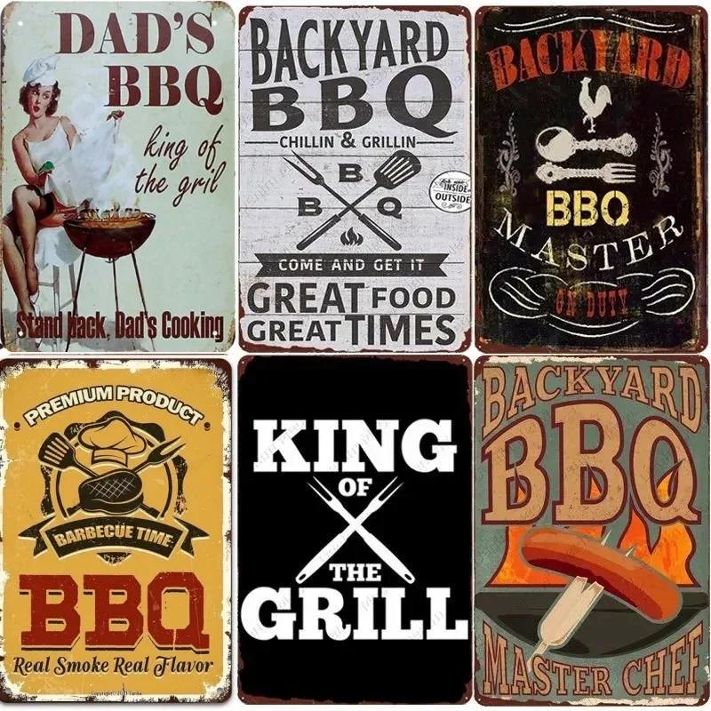 Panneau Barbecue des Pères de Jardin Roi du Grill Vintage Plaque Métallique Boîte de Conserve Bar Pub Décoration de Jardin Plaque Murale BBQ de Papa Chillin&Grillin Plaque Rétro