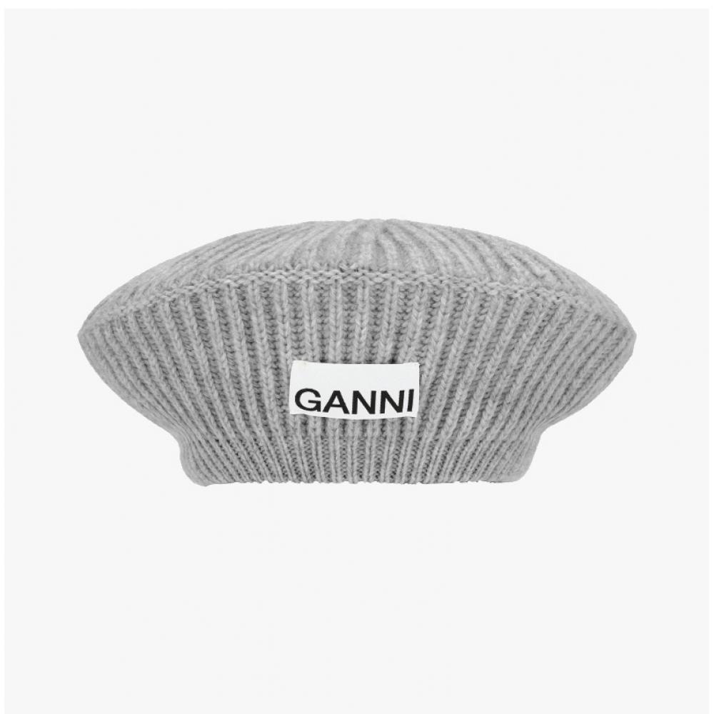 Ganni A4430 921 Logo Patch Structured Beret