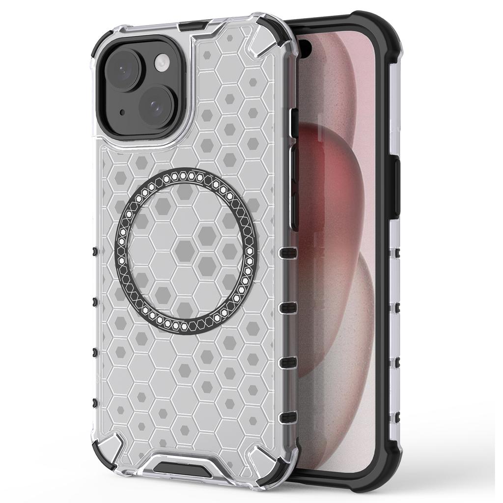 For iPhone 15 Case Honeycomb Design Magnetic TPU+PC Phone Cover