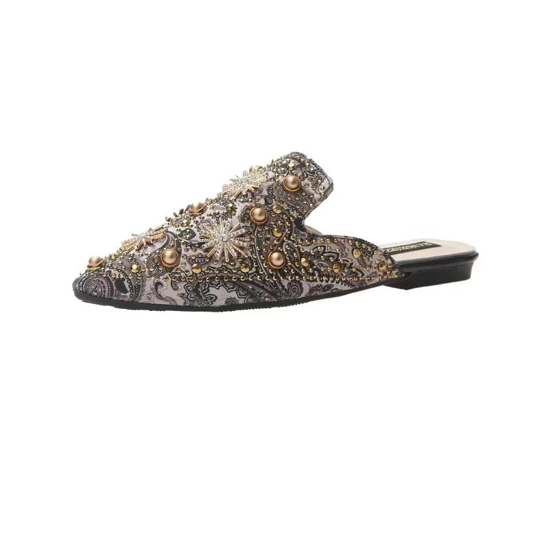 Fashion Luxury Women Mules Ladies Summer Chinese Slippers Women Shoes New Low Heels Flat Casual Shoes Woman Flip Flops 2025