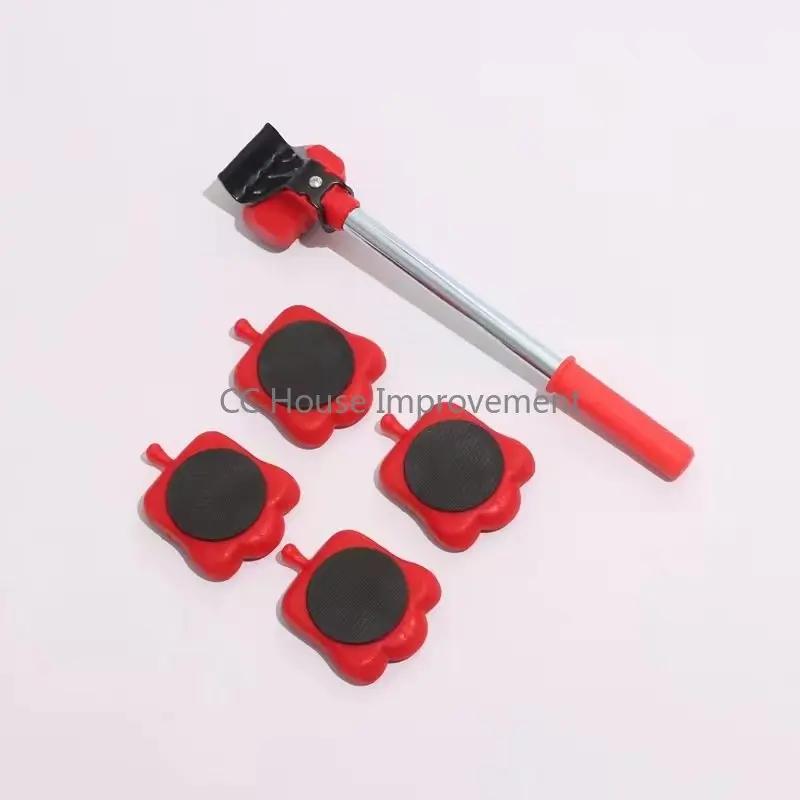 

5pcs set Furniture Lifter Heavy Duty Furniture Mover Transport Moving System 4 Move Roller 1 Wheel Bar Lifting Hand Tool Set
