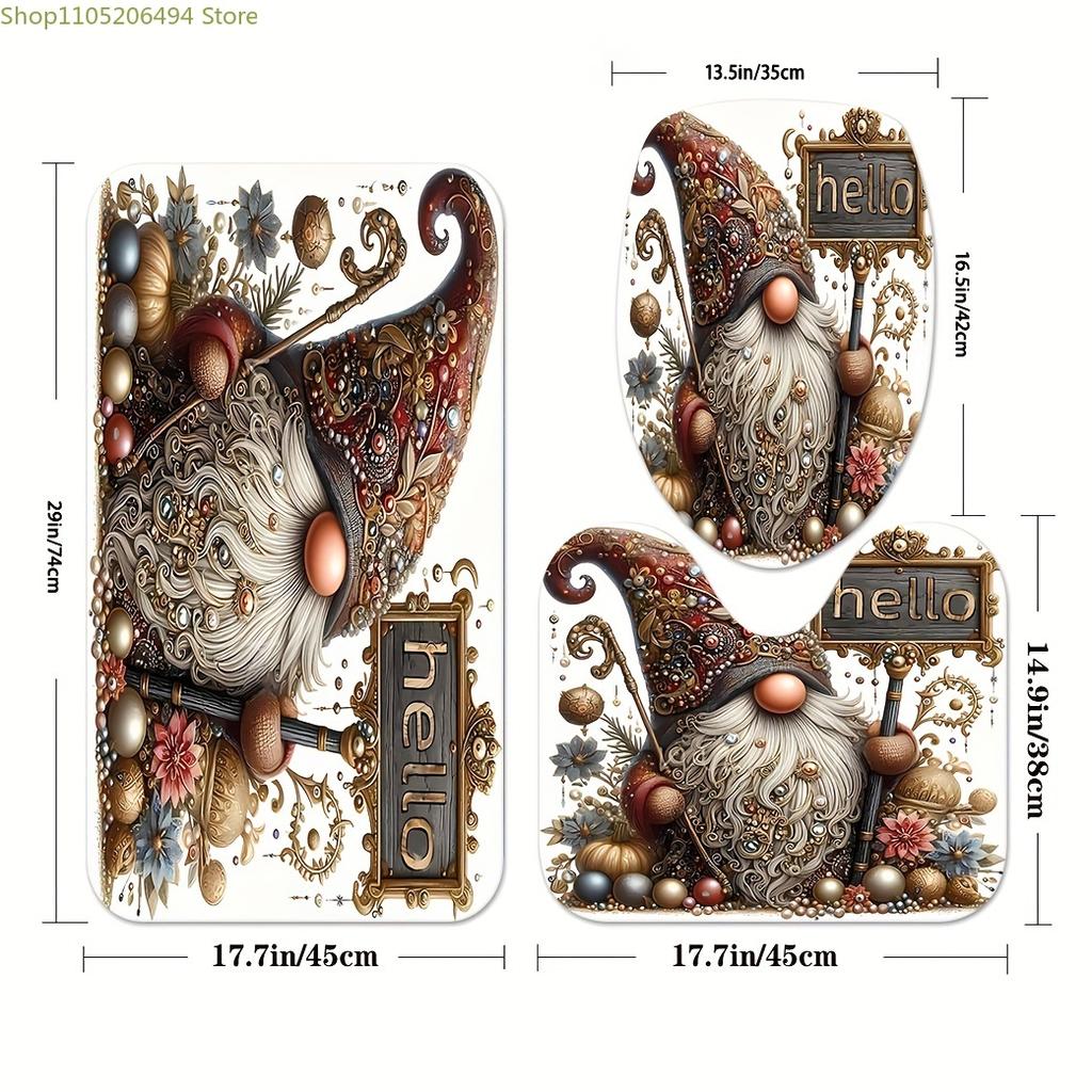 1pc/3pcs/4pcs Vintage Luxury Pearl Gnome Pattern Bathroom Set