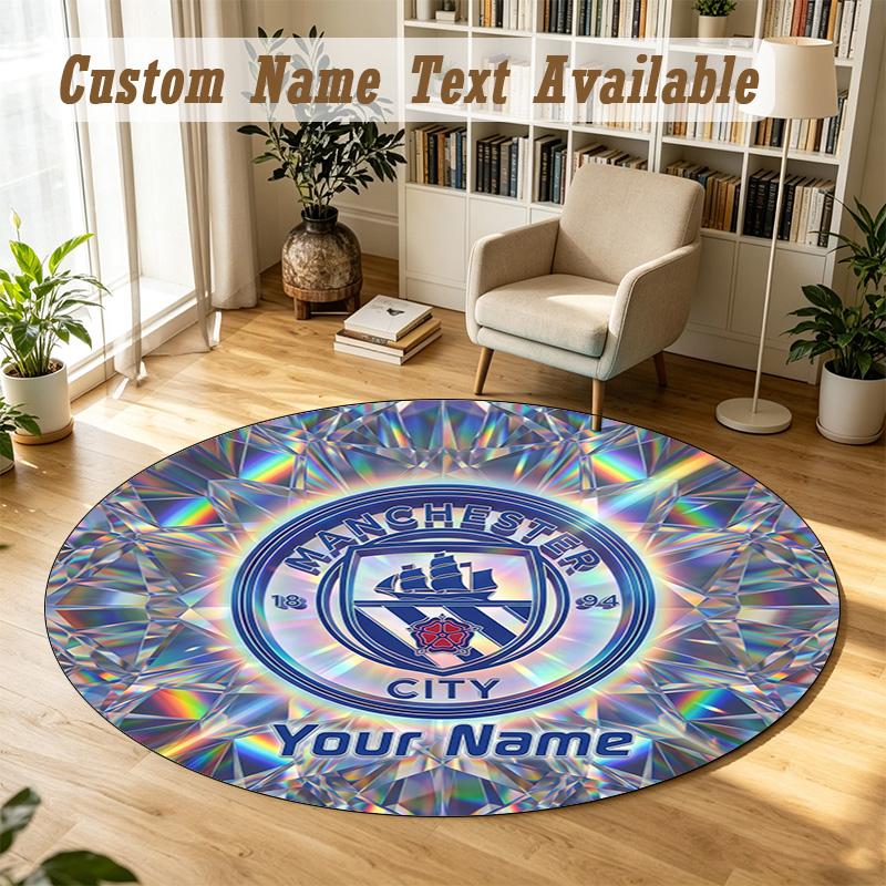 Round Rug Custom NameManchester City Pattern Non Slip Carpet Home Floor Decor