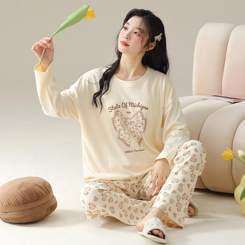 Douyin Live Pajamas Women's Round Neck Can Be Worn Outside, Autumn Simple Casual Style Women's Long-sleeved Loungewear Casual Suit