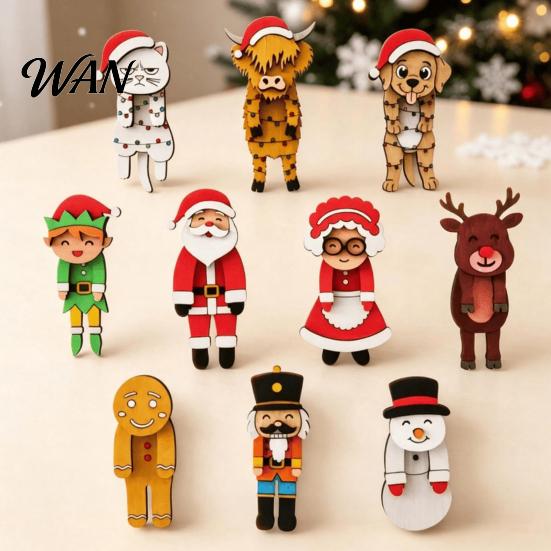 Santa Claus Fridge Magnets Christmas Wooden Dangle Toy, Refrigerator Magnet, Cute Cartoon Small Holiday Gifts for Friends Snowman Elk Magnetic