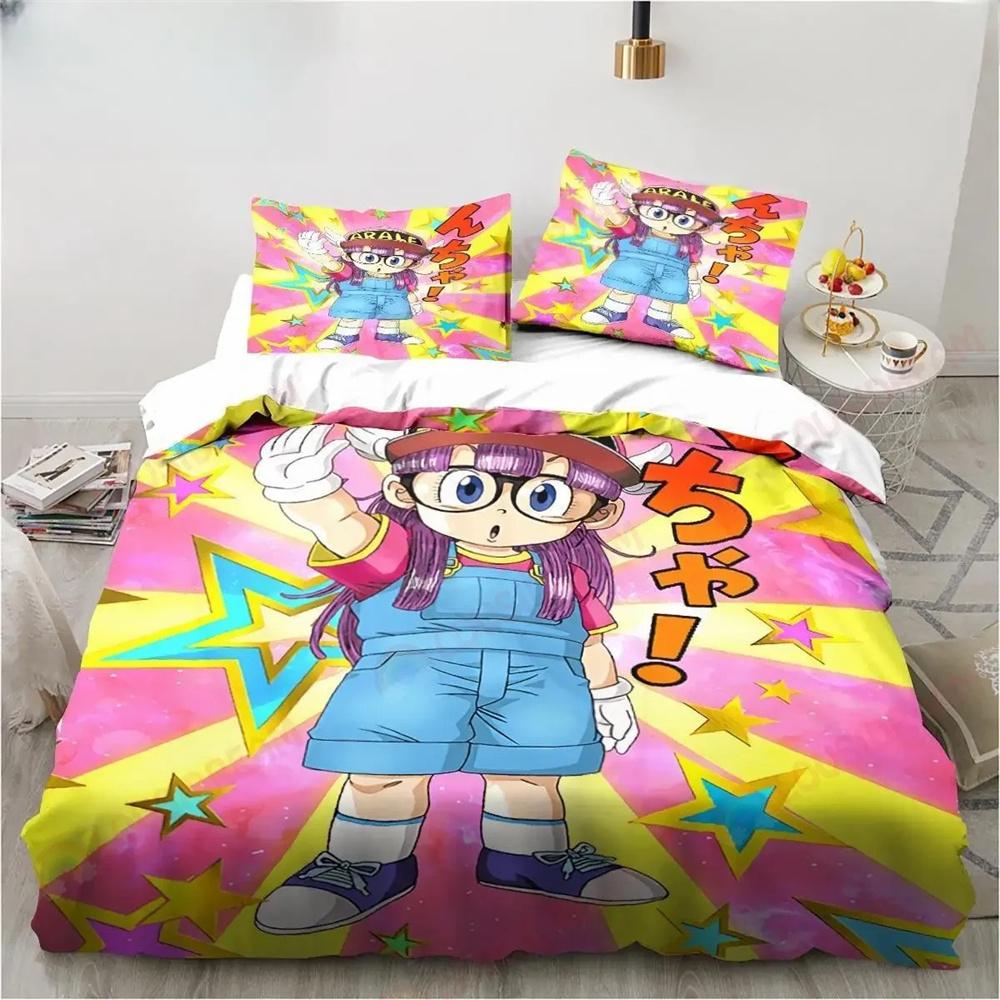 New Cute Cartoon Dr SSlump Arale Anime Bedding Collection Linen King Twin Double Child Bedding Collection Mircofiber Or Polyester Duvet Cover