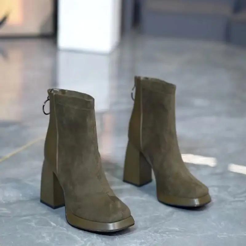 Autumn New High Heel Short Boots Thick Bottom Waterproof Platform Back Zipper Versatile Thick Heel Women's Boots