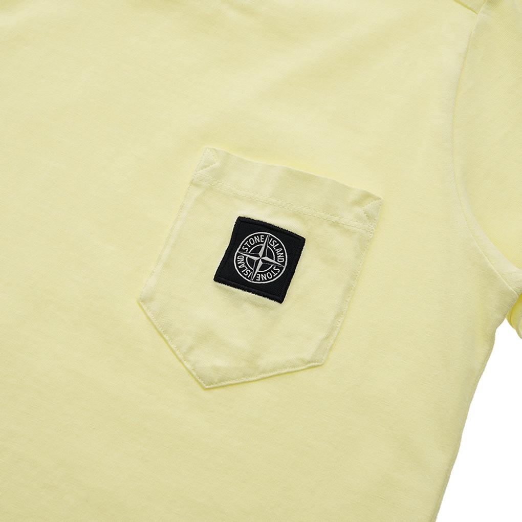 STONE ISLAND T-Shirt Kids Solid Color Round Neck Short Sleeve Pocket Casual Kids Tops Yellow 781620347-V0031