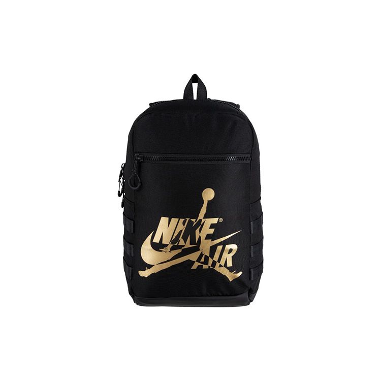 Jordan Classic Air Logo Large Capacity Polyester Backpack Unisex Backpacks Black Gold 9A0257-429 Black Gold