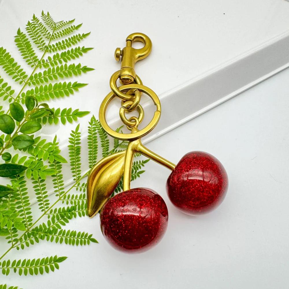 Fashion Delicious Red Cherry Keychain Summer Fruits Cherries Pendant Keyring For Women Men Jewelry Bag Accessories Gift