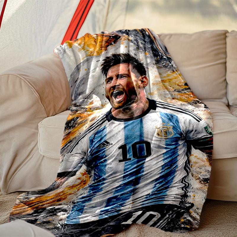 Football Star Messi Pattern Blanket, Cozy Blanket for All-Season Comfort on Sofas, Beds, Office, Car, Camping and Travel