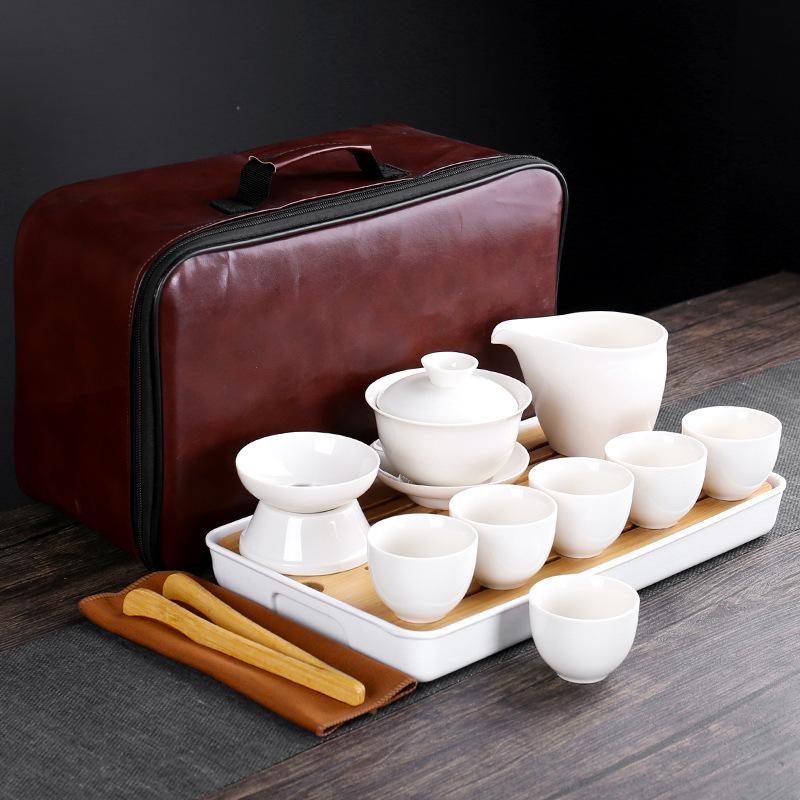 Νέο σετ τσαγιού κουνγκ φου 6 φλιτζανιών από πορσελάνη νεφρίτη, λευκό πορσελάνη νεφρίτη, πλήρες σετ με φίλτρο, κεραμικό σετ τσαγιού