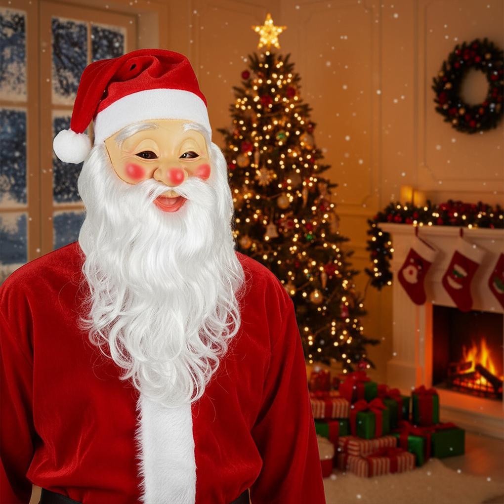 2026 New Santa Claus Wacky Mask Realistic Full Head Cover For Party And Event Wear Funny Father Christmas Hat And Beard Reusable