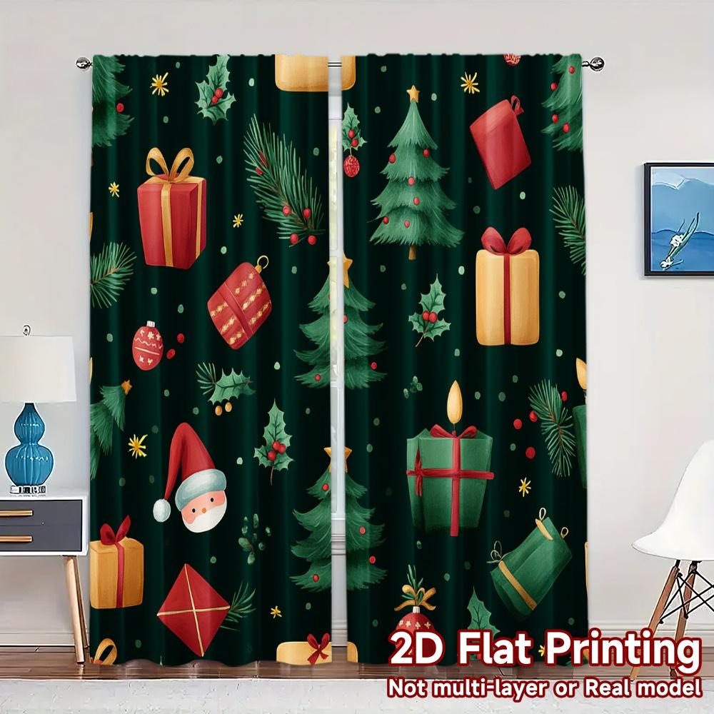 

2pcs,Curtains Christmas Tree Gift Present Holiday (2) Contemporary Modern Curtains Versatile 100% Polyester Curtains Decorations 52.50×116.00 CM 2pcs
