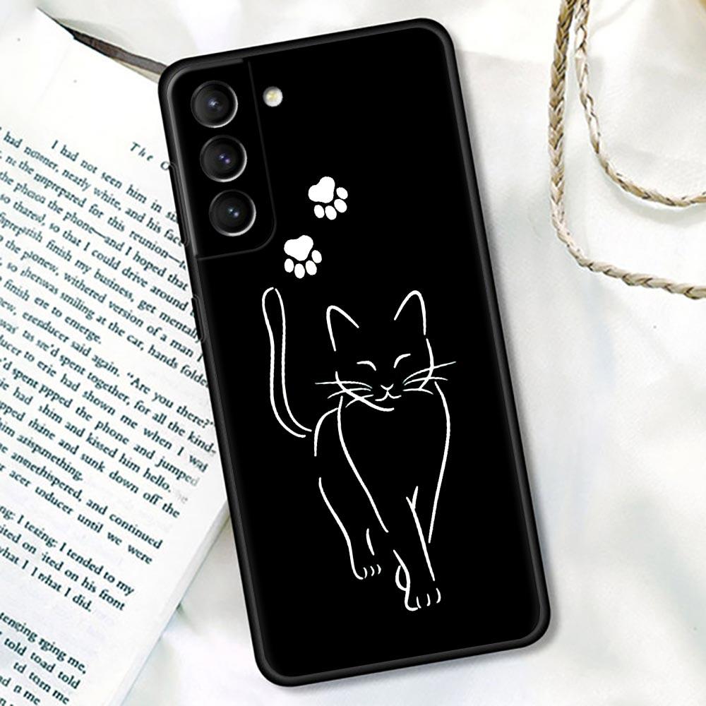 

Funny Cat S24Ultra Case For Samsung Galaxy S21 S20 FE S22 Ultra S10 S23 5G S24 Plus Soft Cover Funda Cartoon Cute Black Line Cat Samsung S20 Plus 5G