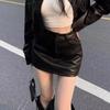 American Hot Girl High-Waist Black PU Leather Bodycon Midi Skirt - Women's European & American Style
