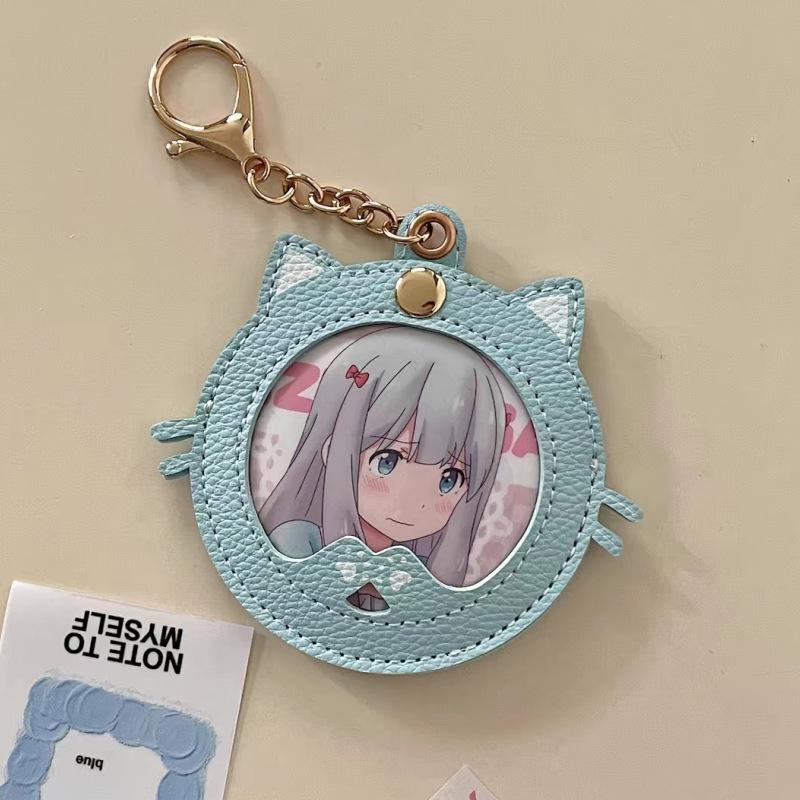 Kreative Katzen-Anstecknadel-Tasche mit 58mm Anime-Stern-Display - Cartoon-Design Lederetui
