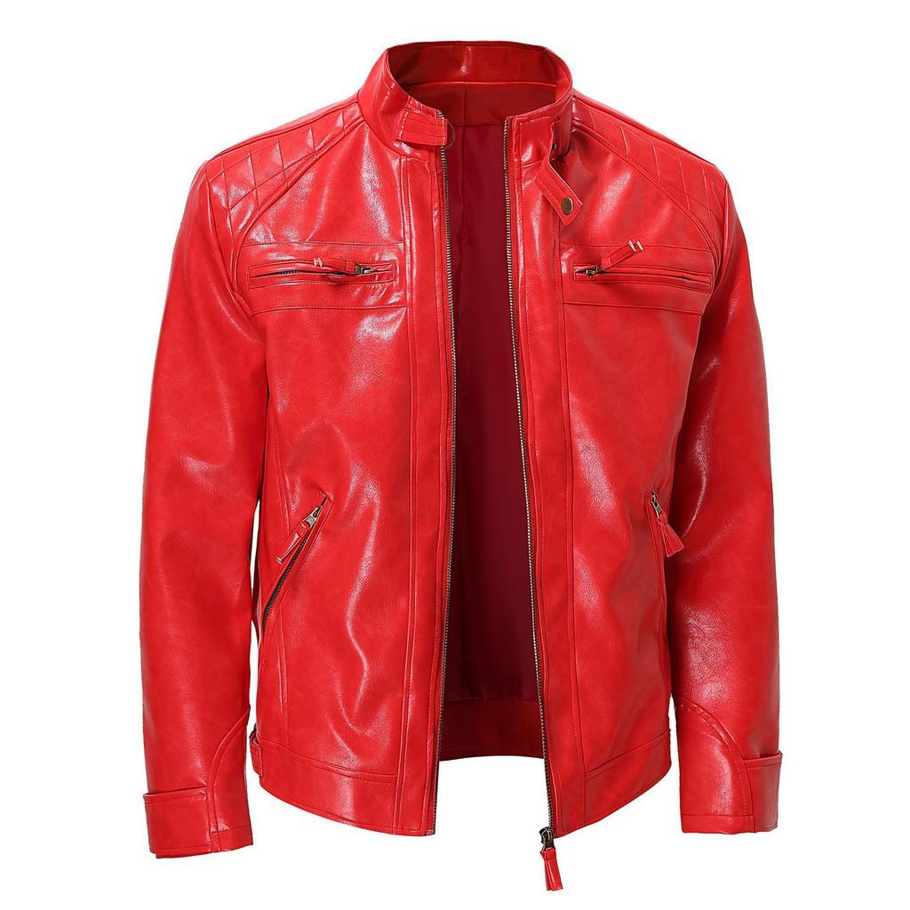 European and American men's stand-up collar PU leather jacket, locomotive style retro slim leather jacket men's batch