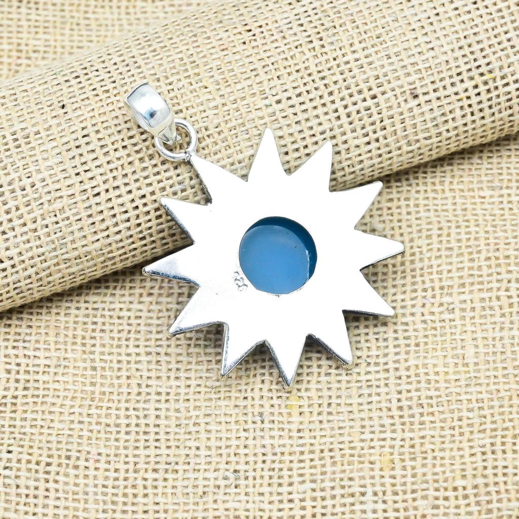 Blue Chalcedony Gemstone 925 Sterling Silver Handmade Jewelry Pendant For Thanksgiving Gift