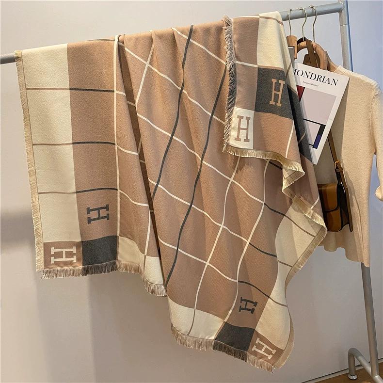 Women's High-Quality Wool Cashmere Scarf: Thick, Warm, Tassel Shawl for Autumn and Winter