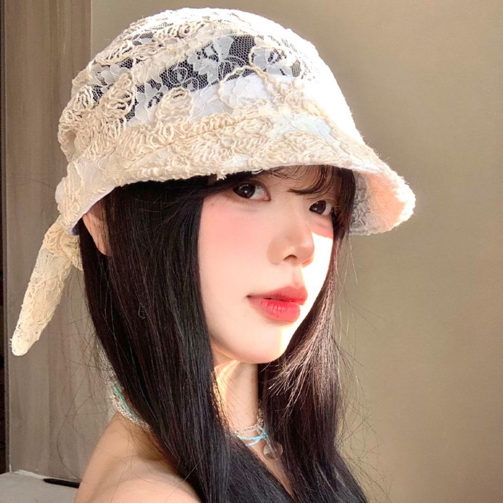 Plaid Headscarf Baseball Hat Lace Strappy Bandana Cap Casual Sunscreen Headscarf Hat  Summer