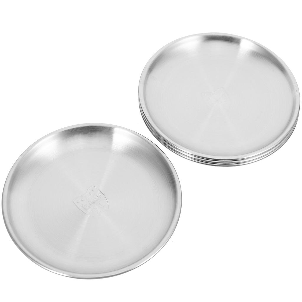 4 Pcs Stainless Steel Tray Plate Food Round Silver Vintage Dinner Dish Cake Dessert Metal