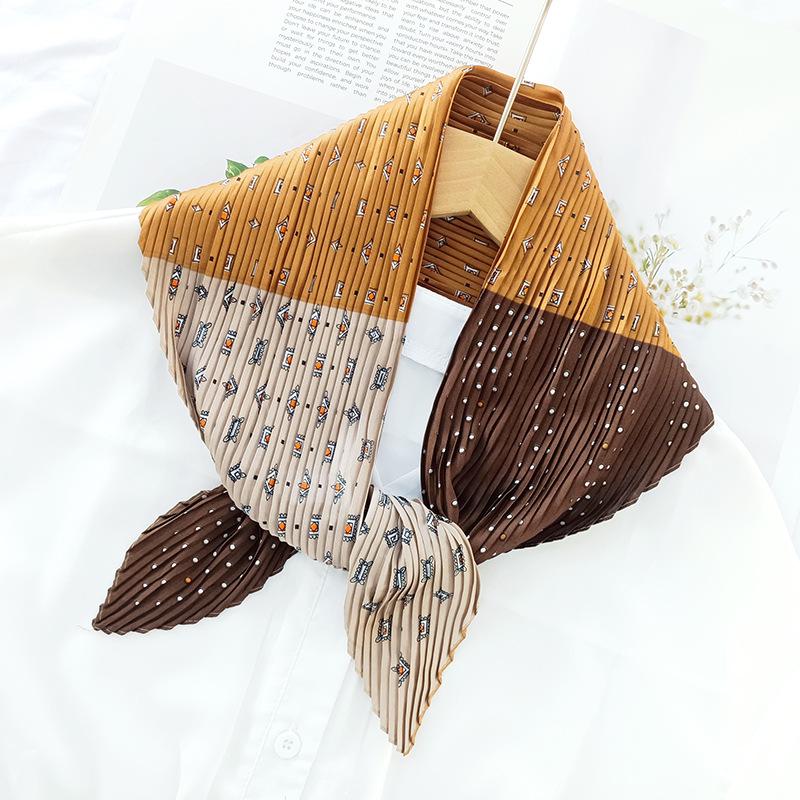 Korean Pleated Silk Scarf 70cm: Women's Spring/Autumn Fashionable Thin Scarf – Ideal for Flight Attendants & Headscarf Use