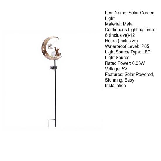Solar Garden Light, Waterproof Metal Cat Butterfly Moon Pathway Stake Light for Yard, Lawn, Patio, Outside Decor