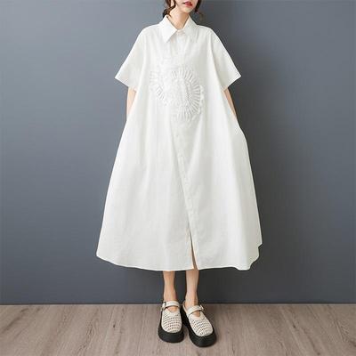 Short Sleeve Plus Size Cotton Vintage New In Dresses for Women Casual Loose Long Summer Shirt Dress