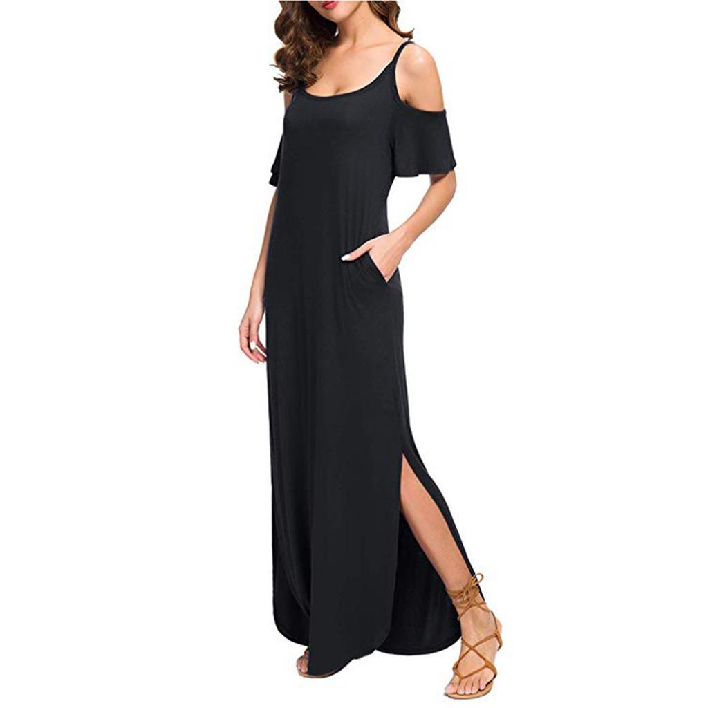 cold shoulder split maxi dress