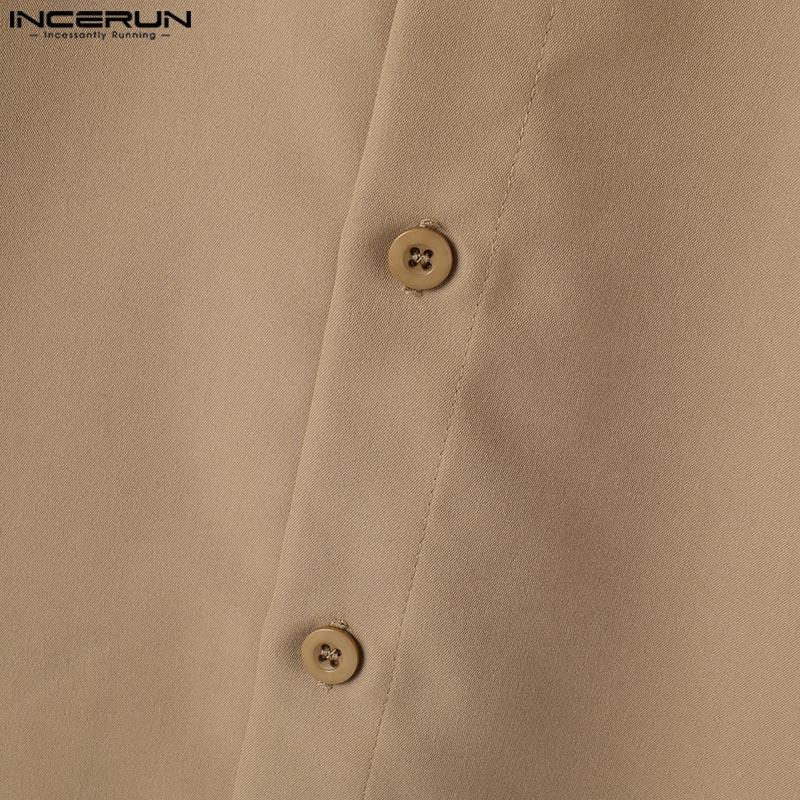 INCERUN Men Mockneck Long Sleeve Shirts Oversized Loose Hollow Out Lace Up Tops