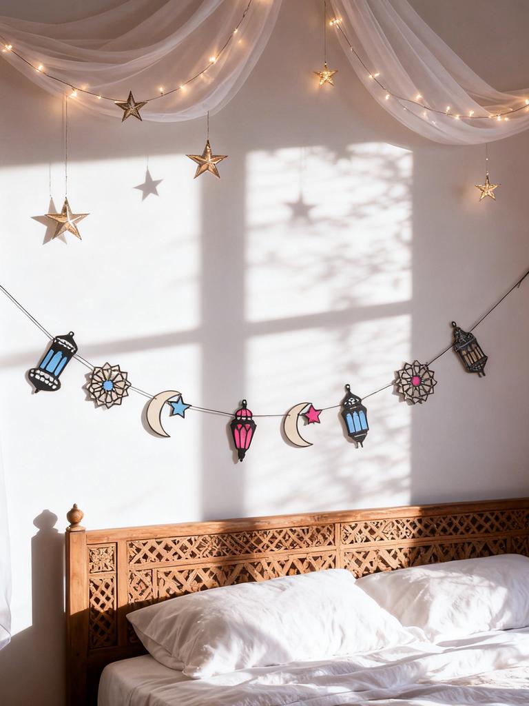 Eid Lantern Moon Star Banner Islamic Muslim Festival Wall Decor Ramadan Kareem Geometric Design Garland Home Party Supplies Gift
