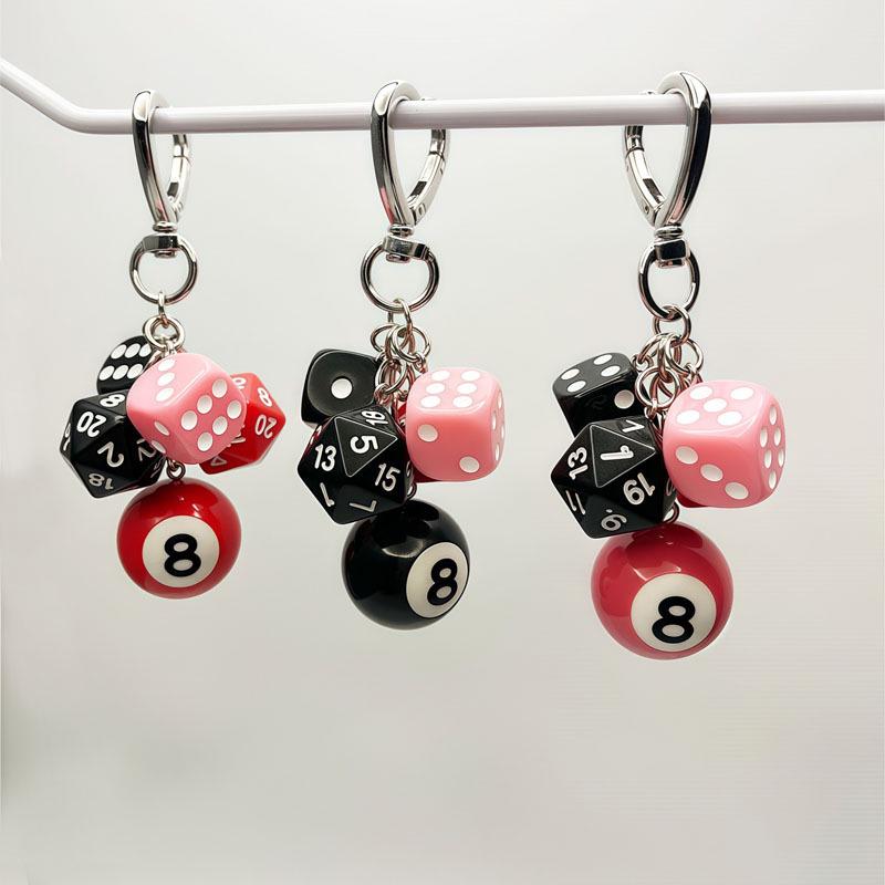 Creative Black Polyhedral Dice Billiard Keychain Pendant – Small Gift & Bag Decoration