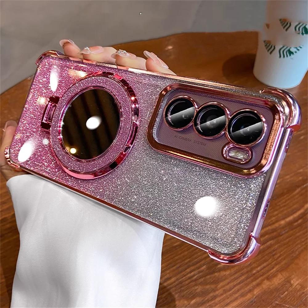 Glitter Mirror Bracket Case for Samsung S25 FE S24 Ultra S23 S22 Plus A17 A07 A56 A36 A53 A55 A16 A15 Luxury Cover