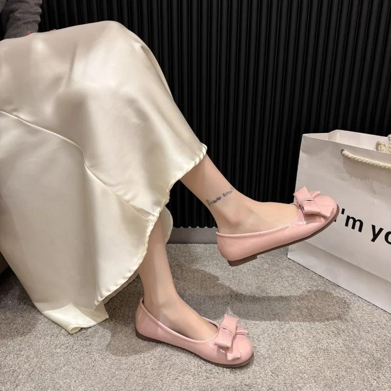 Fashion Spring Butterfly-knot Flat with Flats Round Toe Solid Shallow 2025 High Quality Ladies Shoes Sweet Flats