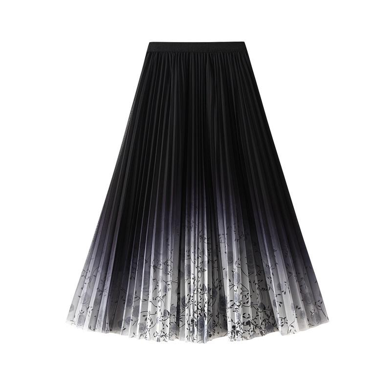 A-Line Tulle Midi Skirts for Women Fairy Elastic Waist Ruffle Layered Maxi Skirts Women s Casual Floral Print Flowy High Waist Mesh Long Skirt One size чёрный