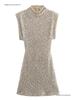 European Style 2026 Women's Sequined Evening Gown - Elegant, Padded Shoulders, Slim Fit, Sexy Beaded Design.