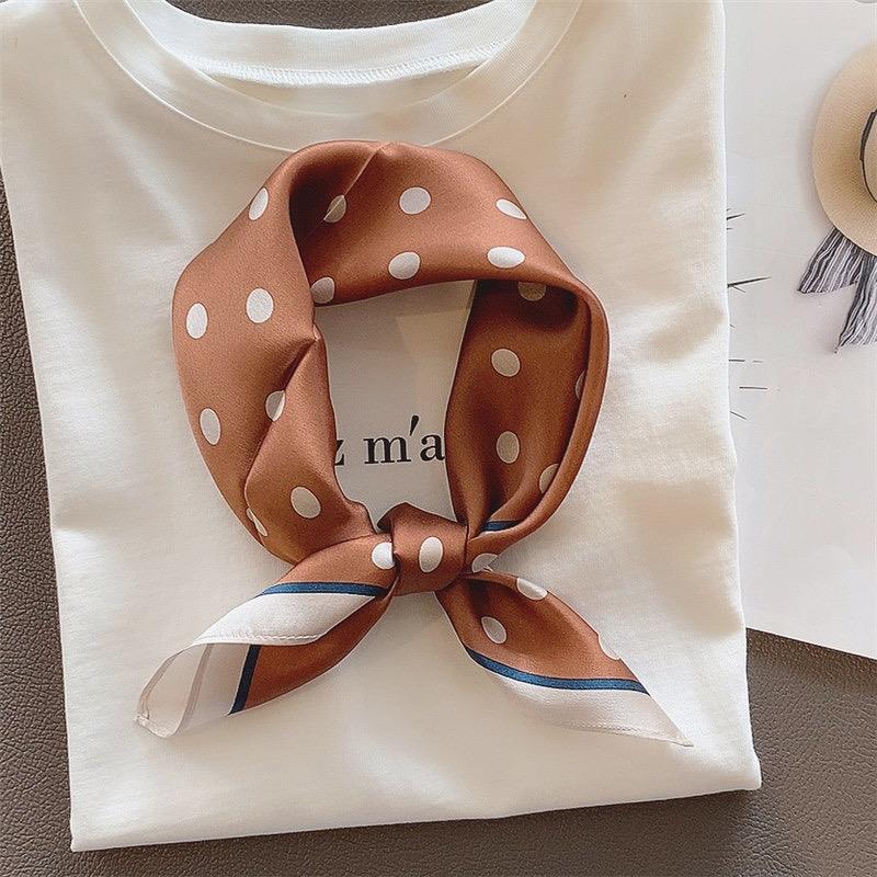 Cute polka dot silk mulberry silk scarf women's versatile small square scarf summer Korean version temperament decorative small scarf headband