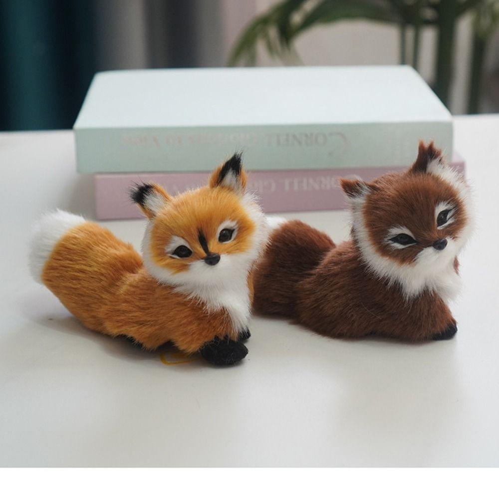 Lifelike Mini Plush Simulation Fox Squatting Animal Figurine Soft Plush Toy  Kids Gift