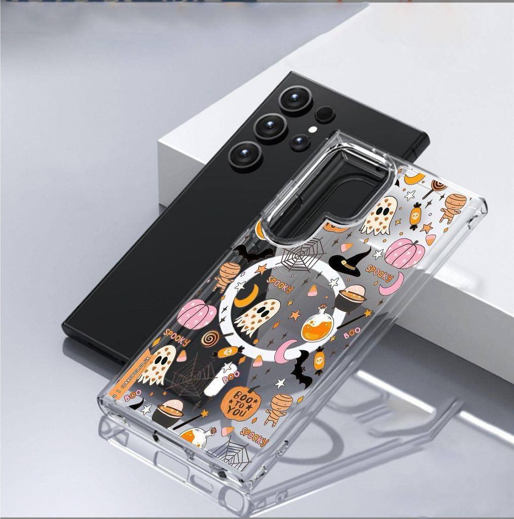 Halloween Carnival Magnetic Case for iPhone 15/16/17 Pro Max – Transparent Full Coverage