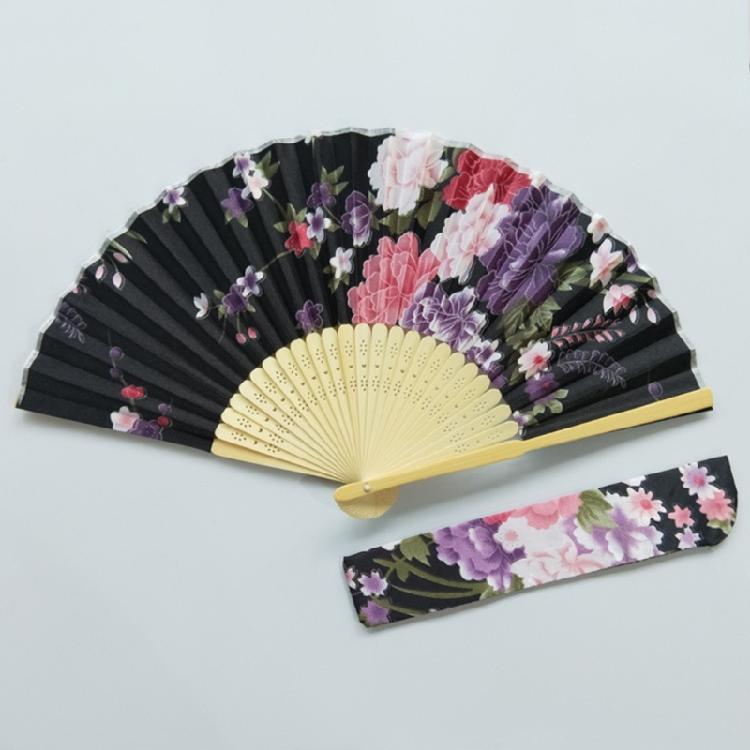 Folding Hand Fan for Women Chinese Japanese Floral Bamboo Hand Fans with Bag Set