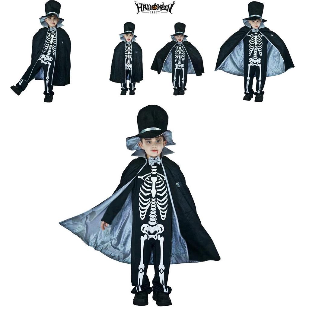 Spooky Skeleton Skull Ghost Kids Boy Halloween Cosplay Jumpsuit Party Outfit