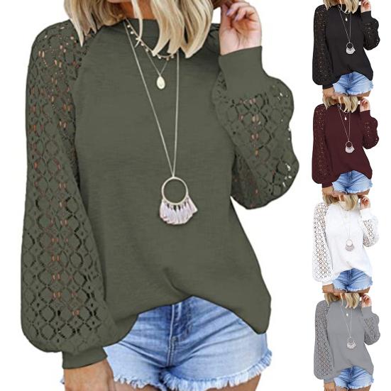 

Повседневная блузка с длинным рукавом, приятная для кожи кружевная вязанная крючком женская футболка с круглым вырезом, уличная одежда XL белый