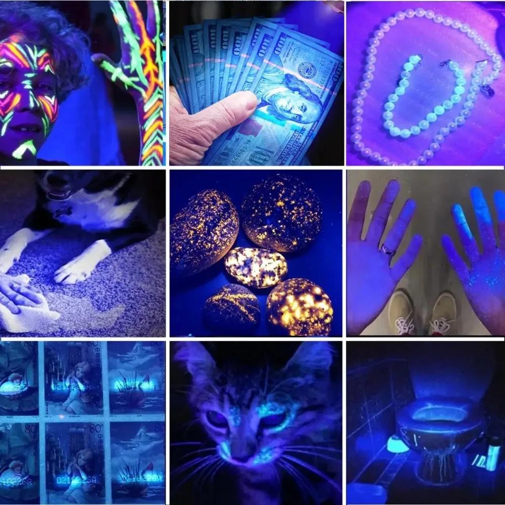 15W UV 395/365nm Type C Rechargeable Flashlight Cat Dog Urine Tinea Ore Money Scorpion Fluorescence Marker Purple Light