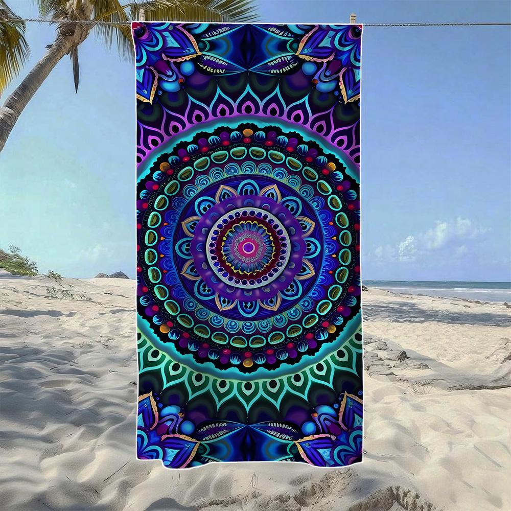 

Sun Wave & Lotus Mandala Beach Towel, Soft Quick-Drying, Perfect For Portable Outdoor Travel,Swimming, Camping And Summer Beach W30*H60(CM)