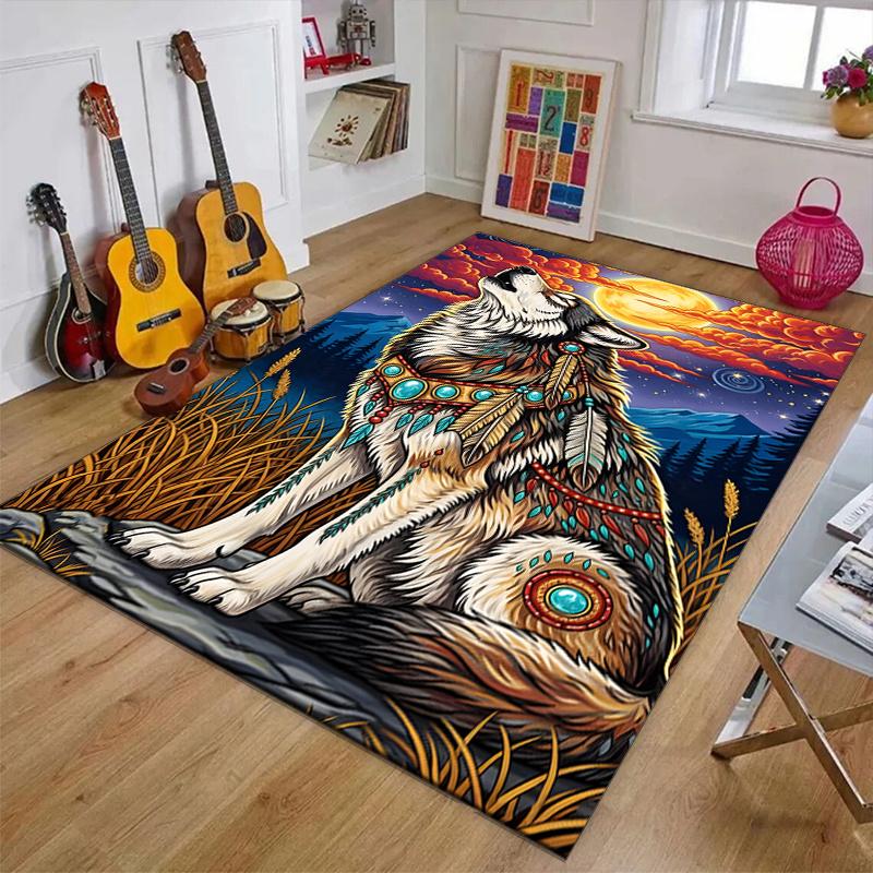 Crystal Velvet Wolf King Printed Area Rug Carpet for Bedroom, Living Room, Home Office Decor, Rugs Mat, Fashion Mat Rug for Bedside A88