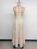 2026 Sleeveless V-neck Halter Lace Patchwork Long Dress with Open Back