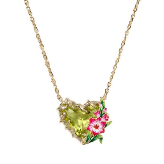 Birthstone Heart Necklace Birth Stone and Flower Pendant Necklace Jan to Dec