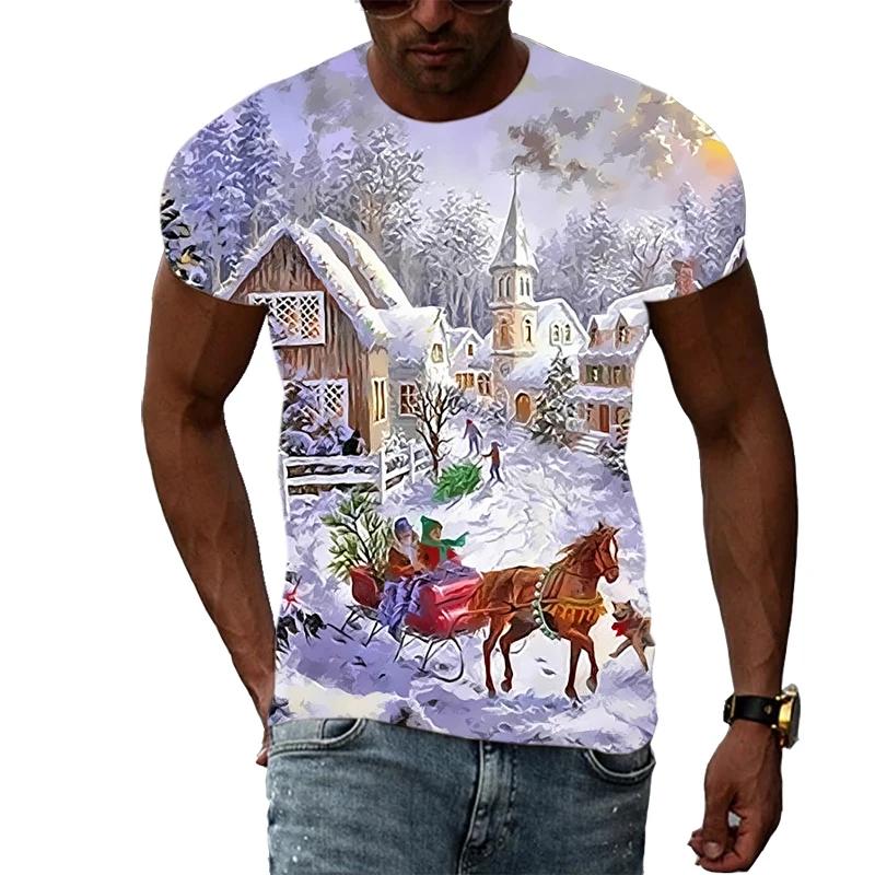 New Christmas Tree 3D Print Casual Fashion Men's Hip-Hop Fun Short-Sleeve T-Shirt Summer Stylish Trendy Round-Neck Lightweight Top